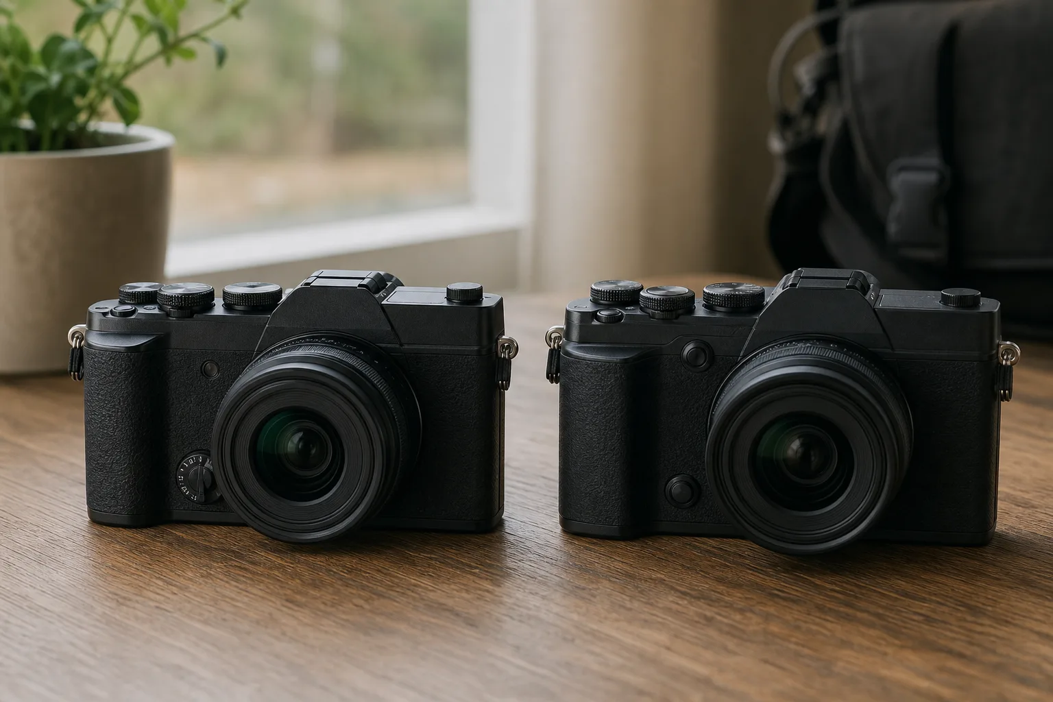 OM System OM-3 och OM-5 Mark II kamerahus jämförs sida vid sida